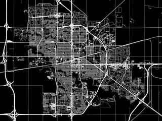 Vector road map of the city of  Regina Saskatchewan in Canada with white roads on a black background.