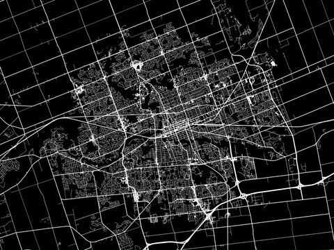 Vector Road Map Of The City Of  London Ontario In Canada With White Roads On A Black Background.