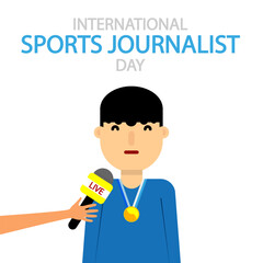 Sports Journalist Day International sportsman interview, vector art illustration.