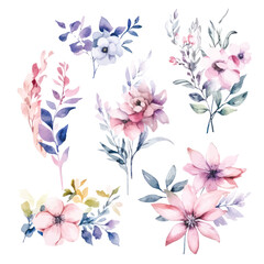 Fototapeta na wymiar Whimsical Floral Watercolors: Fairy Clipart with Transparent Background for Artistic Designs