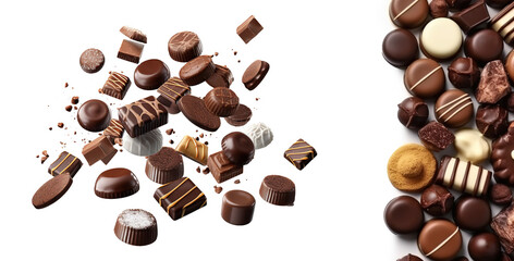 Bonbon Chocolate Pralines Texture Background, Cocoa Candies Banner, Chocolate Praline on transparent