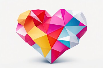 colorfull polygonal paper heart shape over white background, ai generative