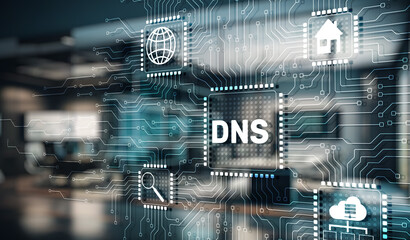 Fototapeta na wymiar DNS Domain name System concept on virtual screen