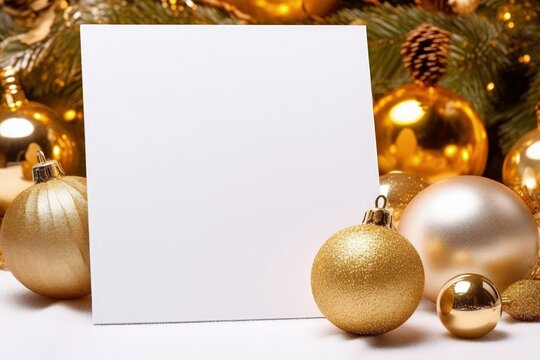 Christmas card with space to write, Christmas decor, golden details. Generative AI