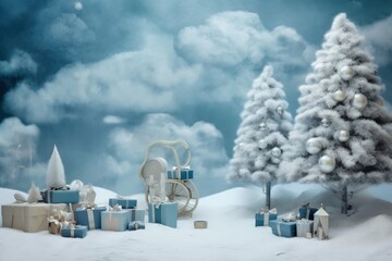 Christmas themed background, tree, gifts, christmas concept, digital illustration. Generative AI