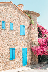 Saint Paul de Vence France | Pink Flowers Cote d'Azur | Travel Photography | Bright Pastel Colored Art Print, Pastel Tones - 617129861