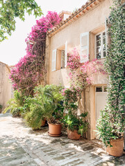 Saint Paul de Vence House | France Cote d'Azur Pink Flowers | Travel Photography | Bright Pastel Colored Art Print, Pastel Tones