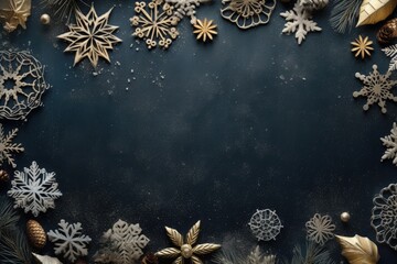 Christmas decoration on blackboard background, space for writing, digital illustration. Generative AI