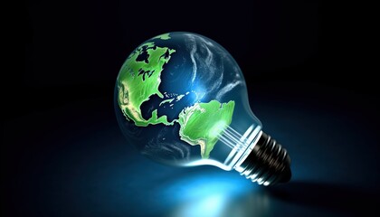 Light bulb and earth globe illustration, ideas and ecology concept. Generative AI