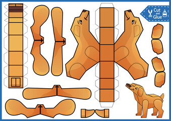 Kids education game craft template. Cut and glue a paper 3d dog. DIY papercraft cutout puzzle toys. Activity worksheet for children. Create to animal birthday decor.  © Betswork