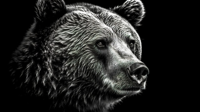 Black and white image of a bear, generative AI.