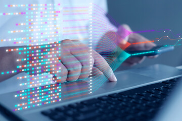 technology concept ai artificial intelligence For business people using AI smart robot technology, artificial intelligence by inputting commands to create something. future technology changes black an