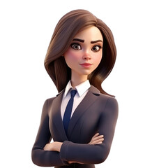 3d icon cute Young avatar business woman or office worker stands and holds work documents folder. people illustration. Cartoon minimal style on Isolated Transparent png background. Generative AI - obrazy, fototapety, plakaty