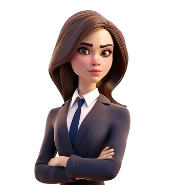 3d icon cute Young avatar business woman or office worker stands and holds work documents folder. people illustration. Cartoon minimal style on Isolated Transparent png background. Generative AI