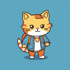 Cute cat with backpack, cartoon style. Perfect for back to school theme.