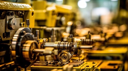Obraz premium Machinery humming with activity in a busy factory, illustrating the hustle and bustle of production lines. Generative ai.