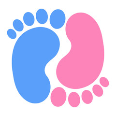 Illustration of pink and blue footprint of boy and girl on white background
