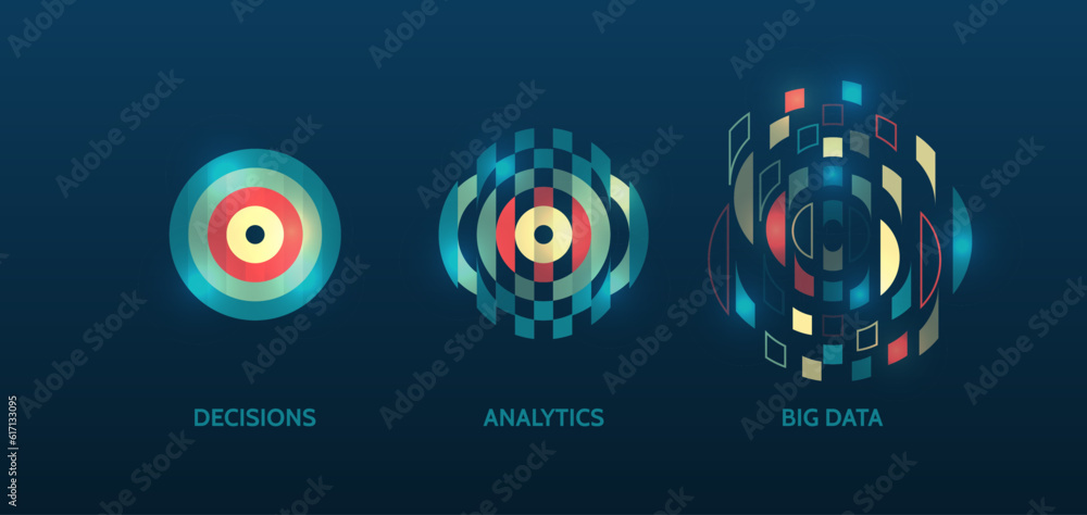 Poster Data analytics concept. Sorting a large amount of data on a dark background. Big data visualization. Futuristic network or business analytics. Structuring the flow of information.