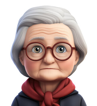 Memoji sad european grandmother on transparent background. PNG. Emoji, ai