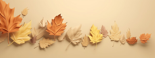 Fototapeta na wymiar Fall seasonal background with paper autumn leaves