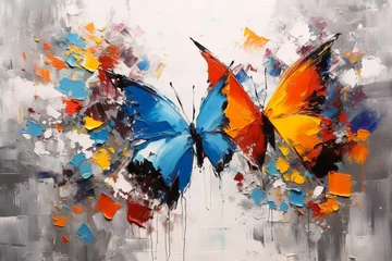 Peel and stick wall murals Butterflies in Grunge Butterflies and abstract oil painting, generative ai mixed media art .