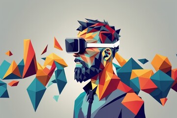 cardboard style. man in virtual reality glasses. The concept of a virtual world. generative ai.