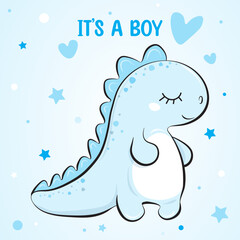 Baby boy birthday card with drawn dinosaur