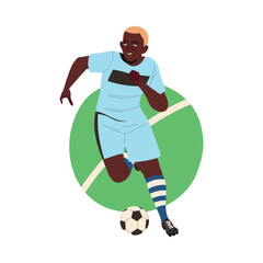 African American Man Football Player in Uniform Passing Ball Scoring Goal Vector Illustration