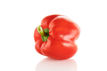 Red sweet bell pepper isolated on white background. One sweet bell pepper. Close-up