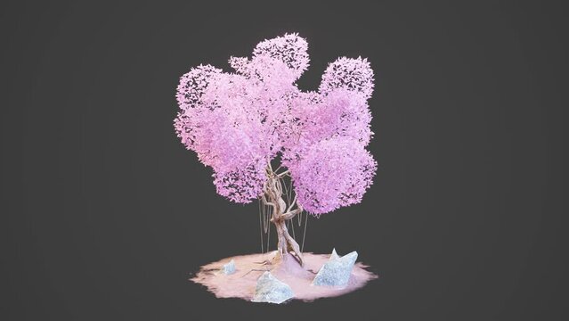 3D Procedural tree growing in randomized phases, ultra fast workflow with procedural modelling 4k animation 