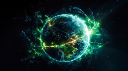 Planet Earth on a black background, generative AI.