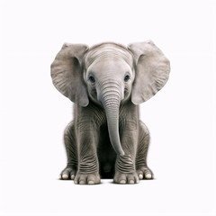 Bebé elefante, fondo blanco. Ia generada