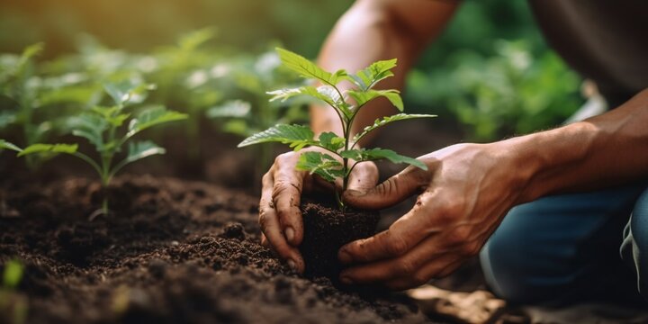 Community gardener promotes local food production and habitat restoration, sustainability and community engagement. Generative Ai.