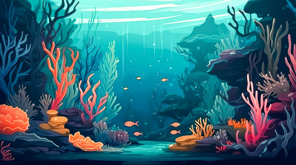 Obraz na płótnie Canvas Underwater cartoon landscape, the bottom of the sea, generative AI.