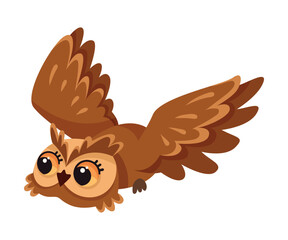Cute Flying Owl Bird as Forest Animal Vector Illustration