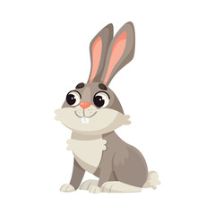 Fototapeta na wymiar Cute Grey Bunny with Long Ears as Forest Animal Vector Illustration