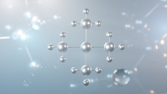 neopentane molecular structure, 3d model molecule, 2.2-dimethylpropane, structural chemical formula view from a microscope