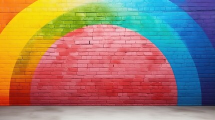 Abstract Colourful Painted Rainbow Arch Art Brick Wall Texture Background. A.I. Generated.