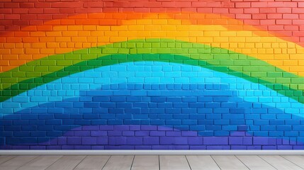 Fototapeta premium Abstract Colourful Painted Rainbow Arch Art Brick Wall Texture Background. A.I. Generated.