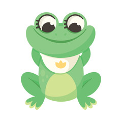 Cute Green Leaping Frog Character Sitting with Bib Vector Illustration