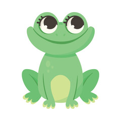 Cute Green Leaping Frog Character Sitting Vector Illustration