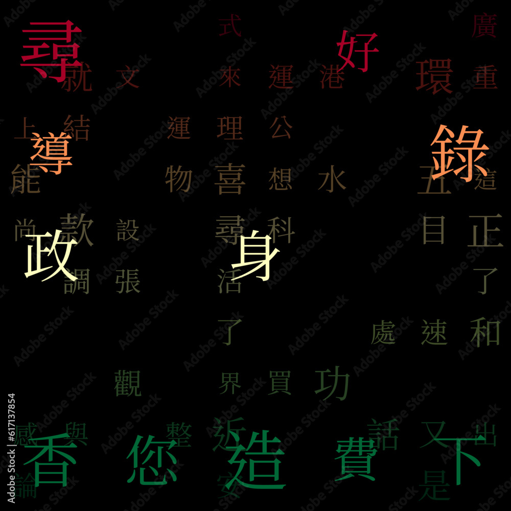Poster futuristic background. random characters of chinese traditional alphabet. gradiented matrix pattern.