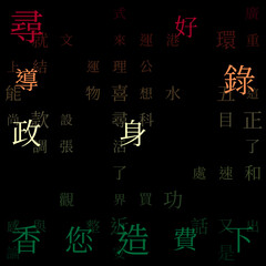 Futuristic background. Random Characters of Chinese Traditional Alphabet. Gradiented matrix pattern. Red yellow green color theme backgrounds. Tileable horizontally. Modern vector illustration.