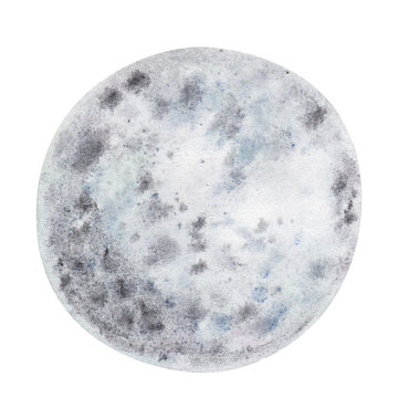 Full moon fantasy texture isolated on white background. Watercolor hand drawn magic moonlight illustration. Art design