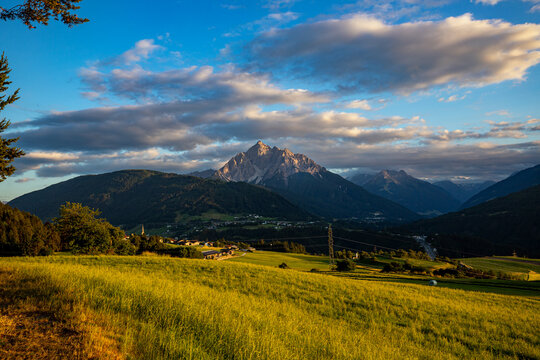 serles mountain at sunset