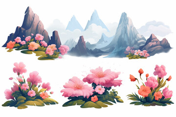 flowers and mountains,generative AI