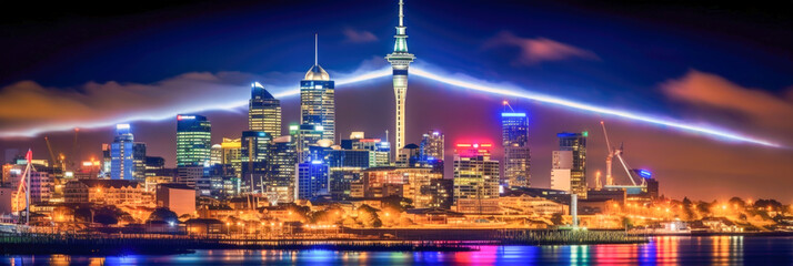 Fototapeta na wymiar Auckland panoramic view at night New Zealand - Generative AI