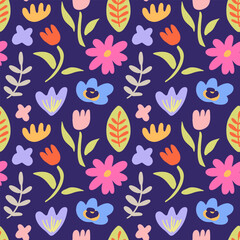 Organic flowers seamless pattern cute floral print