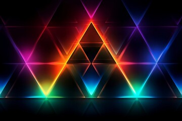 Glowing Colorful Triangles in a Sacred Geometry Pattern on a Black Background