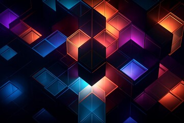 Glowing Lit Up Building Block Cube Arrangement Geometry